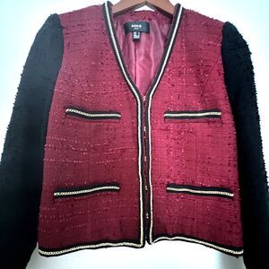 MNG Womens Jacket Blazer M Black Burgundy Chain Embellished Lined party